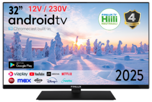 TAKUUHUOLLETTU FINLUX 32″ M8 ANDROID SMART LED-TELEVISIO 12-voltin tuella (2025)