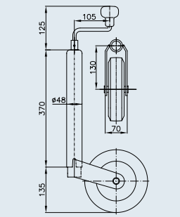 Nokkapyörä peltivanne 150kg ST 48mm putkelle - Image 2
